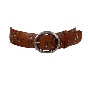Hollister BROWN GENUINE LEATHER 1 7/8"Wd STUDDED CASUAL WOMEN'S BELT Sz M(B79